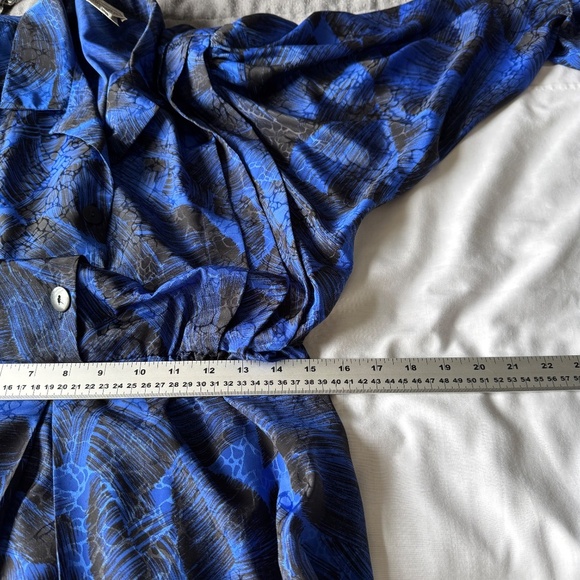 Silhouettes Women's Vintage Satin 1/2 Button Midi Dress Blue/Black 16 Formal 80s - Picture 10 of 16